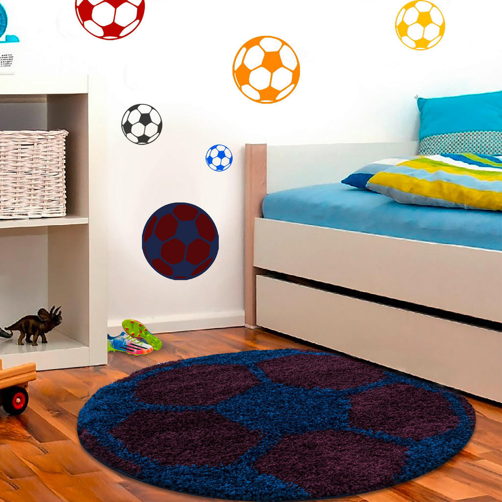 Thumbnail - Ben'n'jen Kinderteppich Fun, Dunkelblau, Textil, Fußball, rund, Oeko-Tex® Standard 100, pflegeleicht, Teppiche & Böden, ...