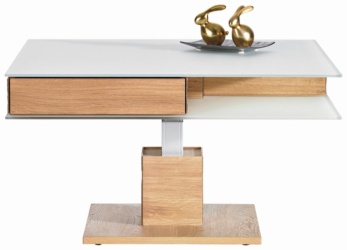 COUCHTISCH Wildeiche furniert Farbglas 90/90/35,5 cm quadratisch Weiß, Eichefarben  - Eichefarben/Weiß, Design, Glas/Holz (90/90/35,5cm) - Voglauer