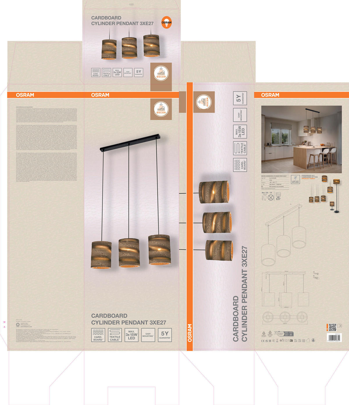 HÄNGELEUCHTE 83/20/130 cm  - Braun, Natur, Karton/Metall (83/20/130cm) - Osram