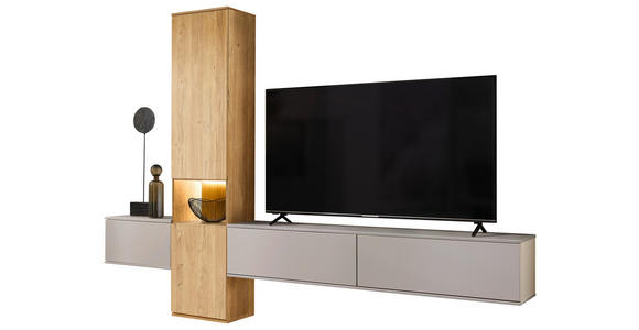 WOHNWAND  in Grau, Eichefarben  285/215/40 cm  - Eichefarben/Schwarz, KONVENTIONELL, Glas/Holzwerkstoff (285/215/40cm) - Venda