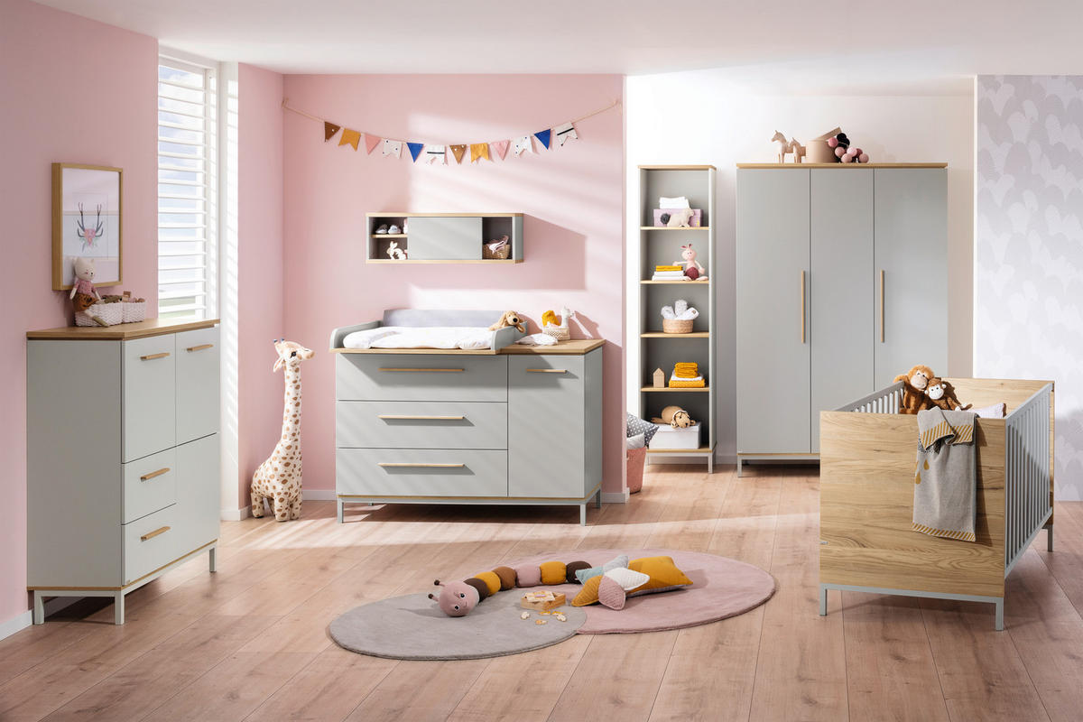 KOMMODE Benne  in 90,9/117,4/39,6 cm  - Eichefarben/Hellgrau, Design, Holz/Holzwerkstoff (90,9/117,4/39,6cm) - Paidi