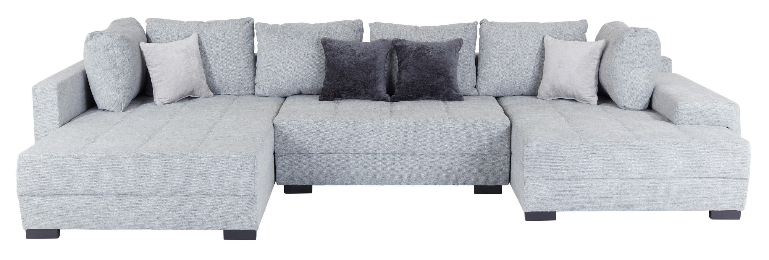 WOHNLANDSCHAFT Hellgrau Mikrofaser, Struktur  - Hellgrau/Schwarz, MODERN, Kunststoff/Textil (216/359/178cm) - MID.YOU
