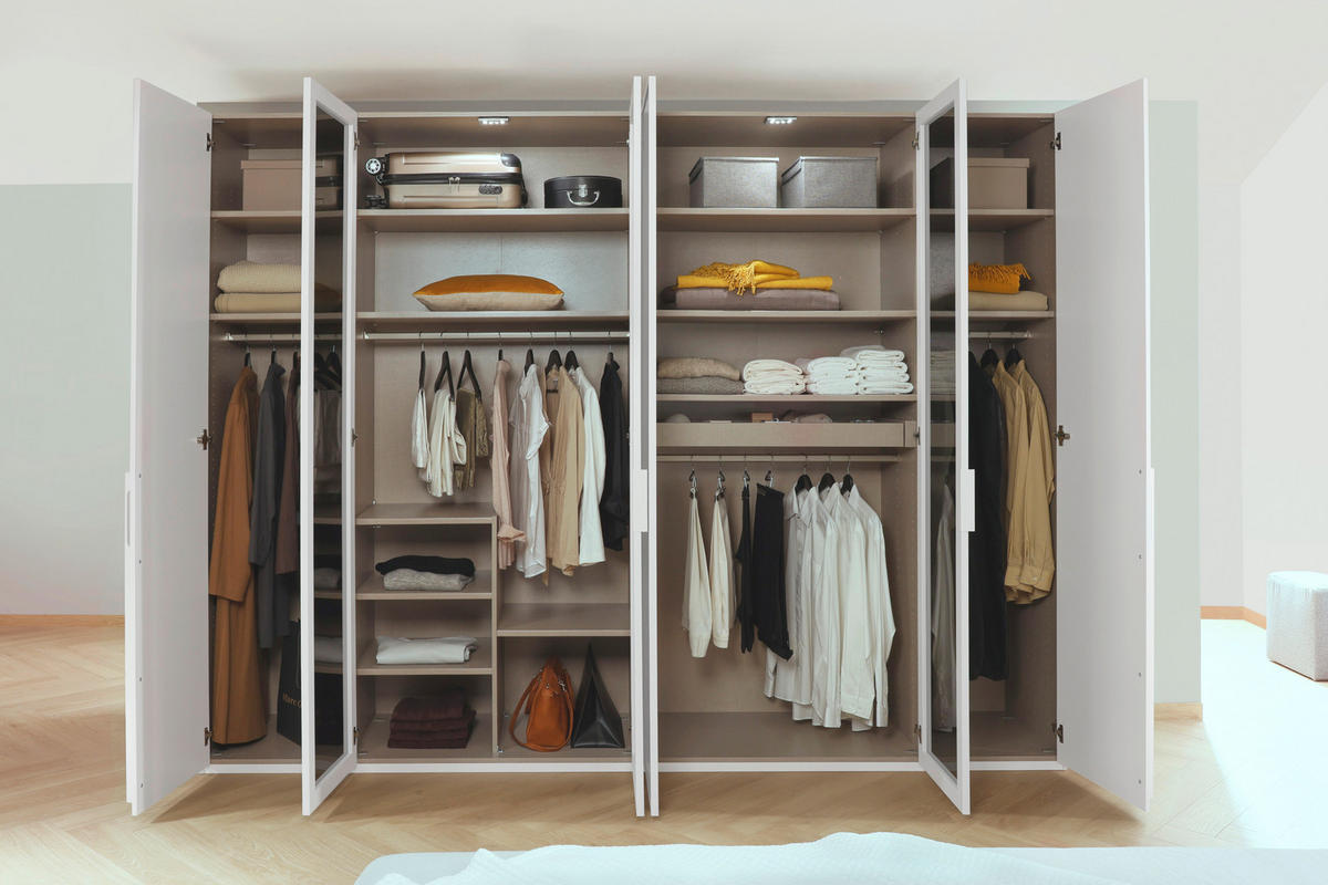 DREHTÜRENSCHRANK in Weiss  - Weiss/Grau, Trend, Glas/Holzwerkstoff (301/235/60cm) - Novel