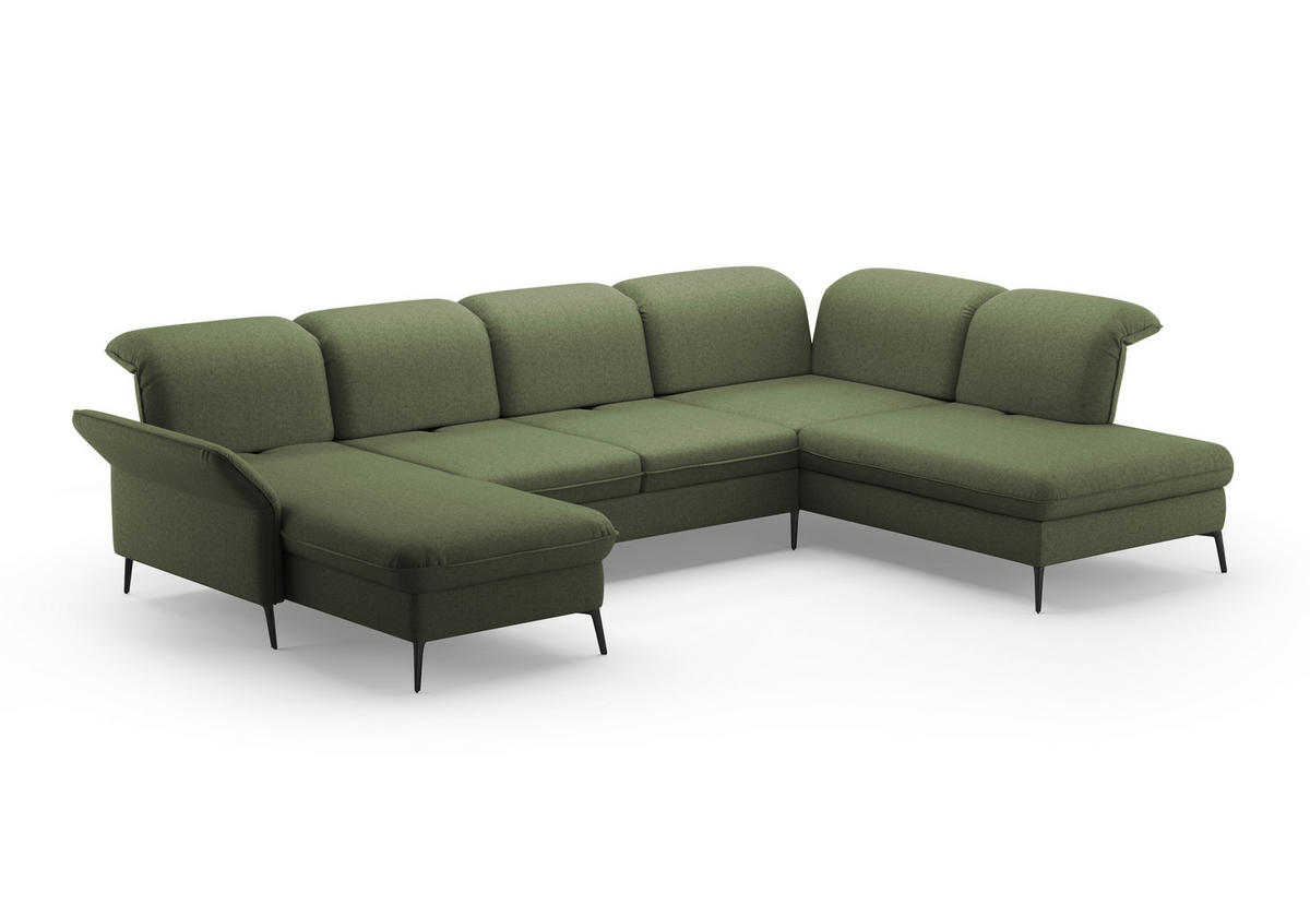 WOHNLANDSCHAFT in Flachgewebe Olivgrün  - Schwarz/Olivgrün, Konventionell, Textil/Metall (198/359/231cm) - Sit & More