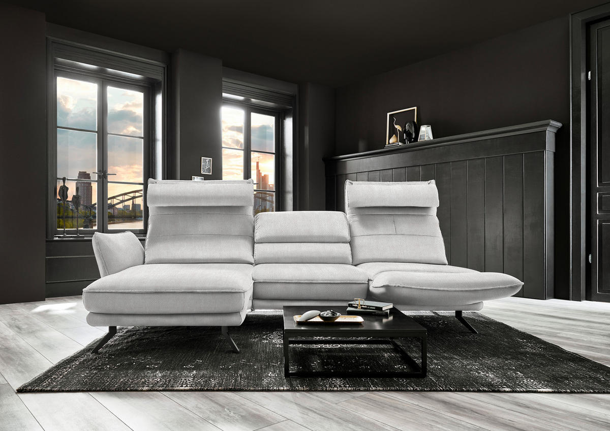 ECKSOFA in Velours Creme  - Creme/Schwarz, Design, Textil/Metall (153/283cm) - Valdera