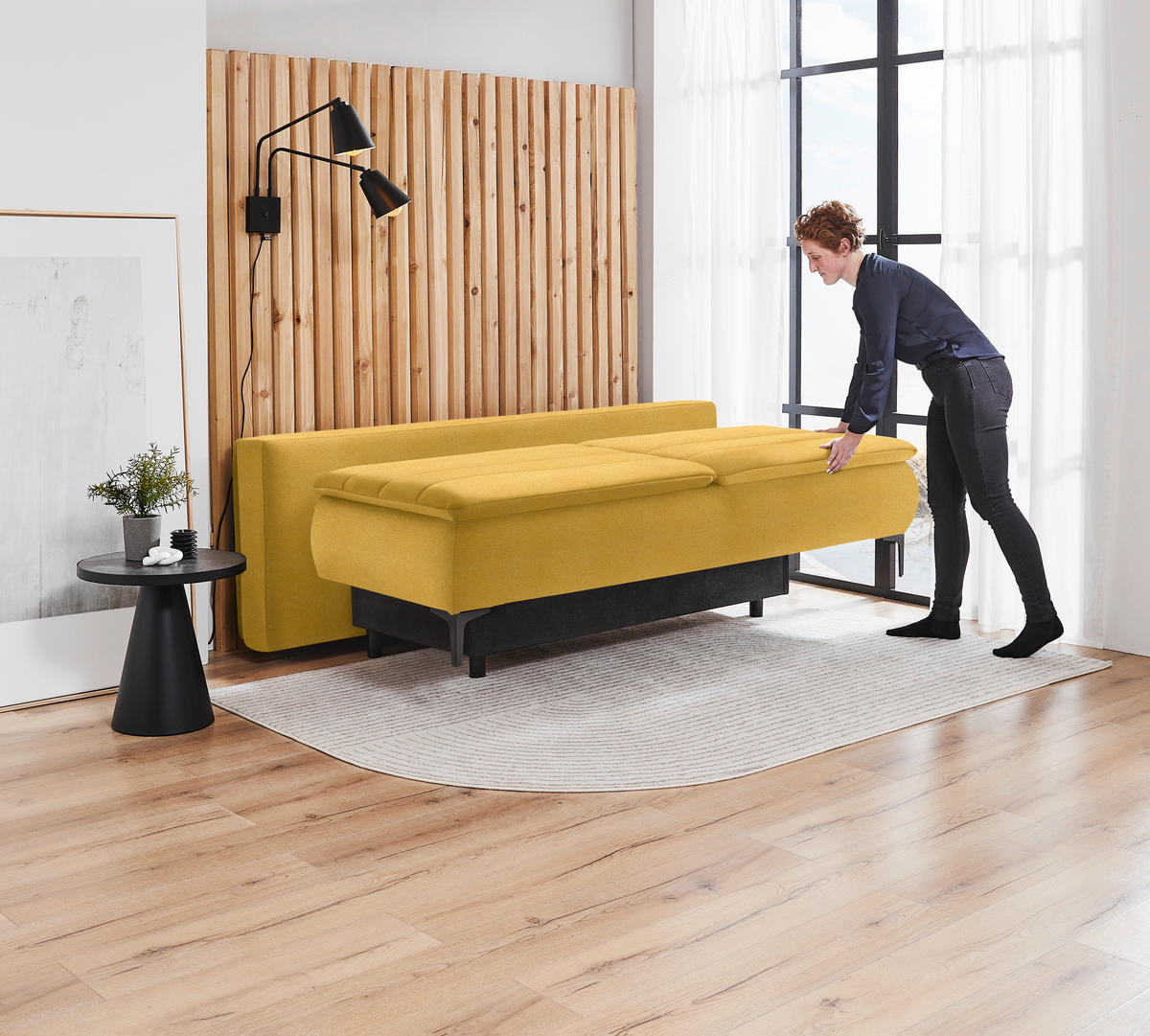 BOXSPRINGSOFA in Flachgewebe Currygelb  - Currygelb/Schwarz, Konventionell, Textil/Metall (204/93/100cm) - Livetastic