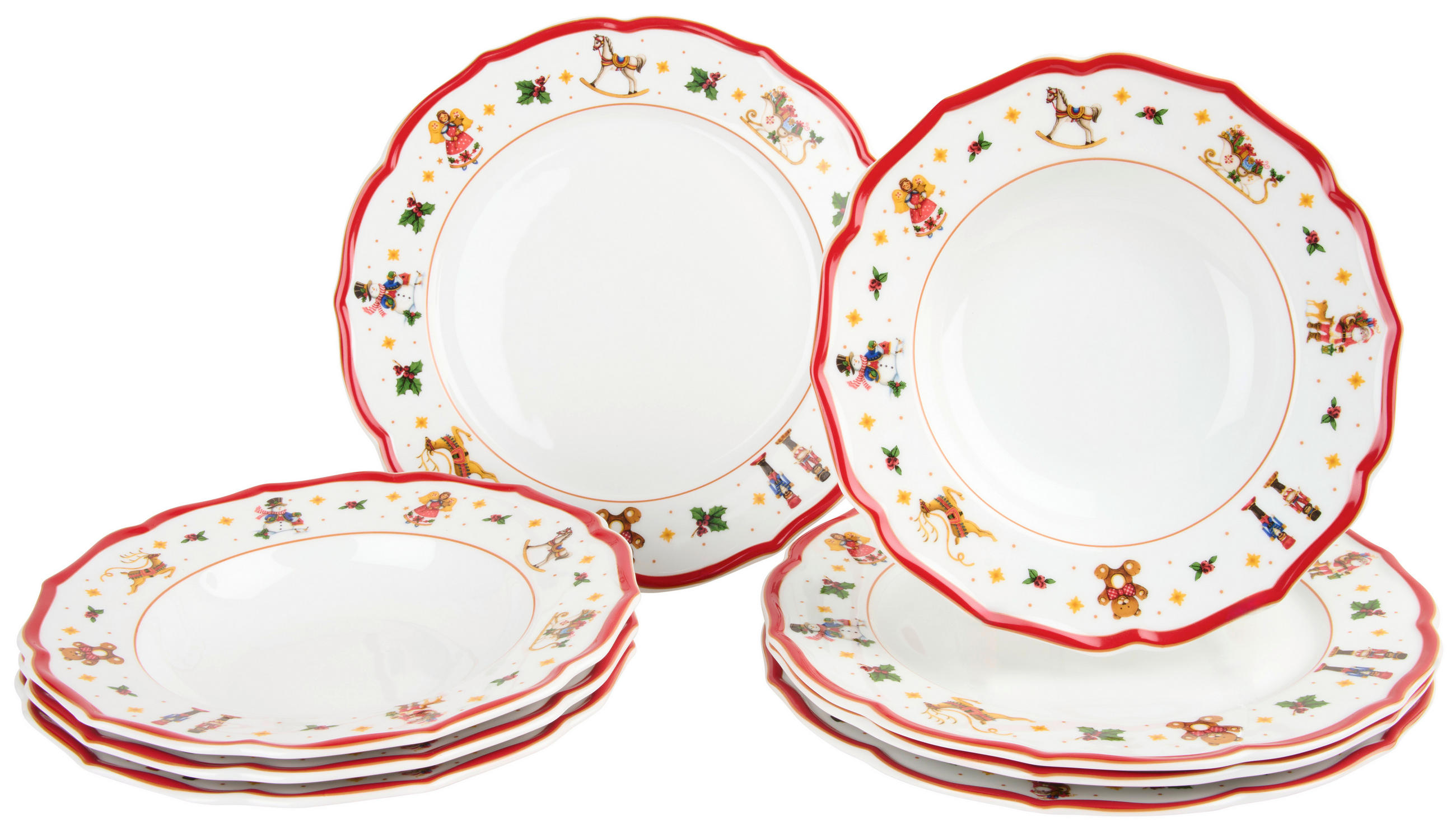 SERVIS 8 delar  - vit/röd, Klassisk, keramik - X-Mas