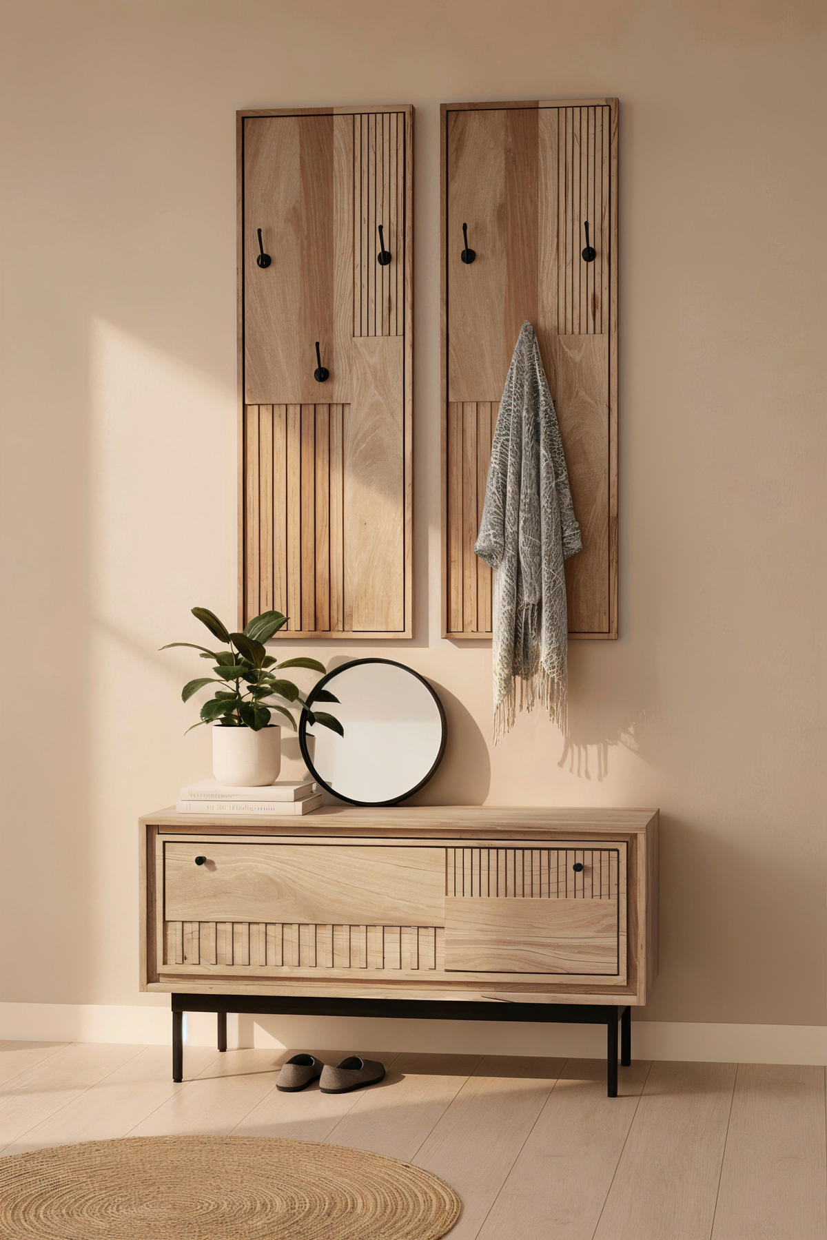 GARDEROBENPANEEL  in 35/110/3 cm  - Schwarz/Naturfarben, Design, Holz/Metall (35/110/3cm) - MID.YOU