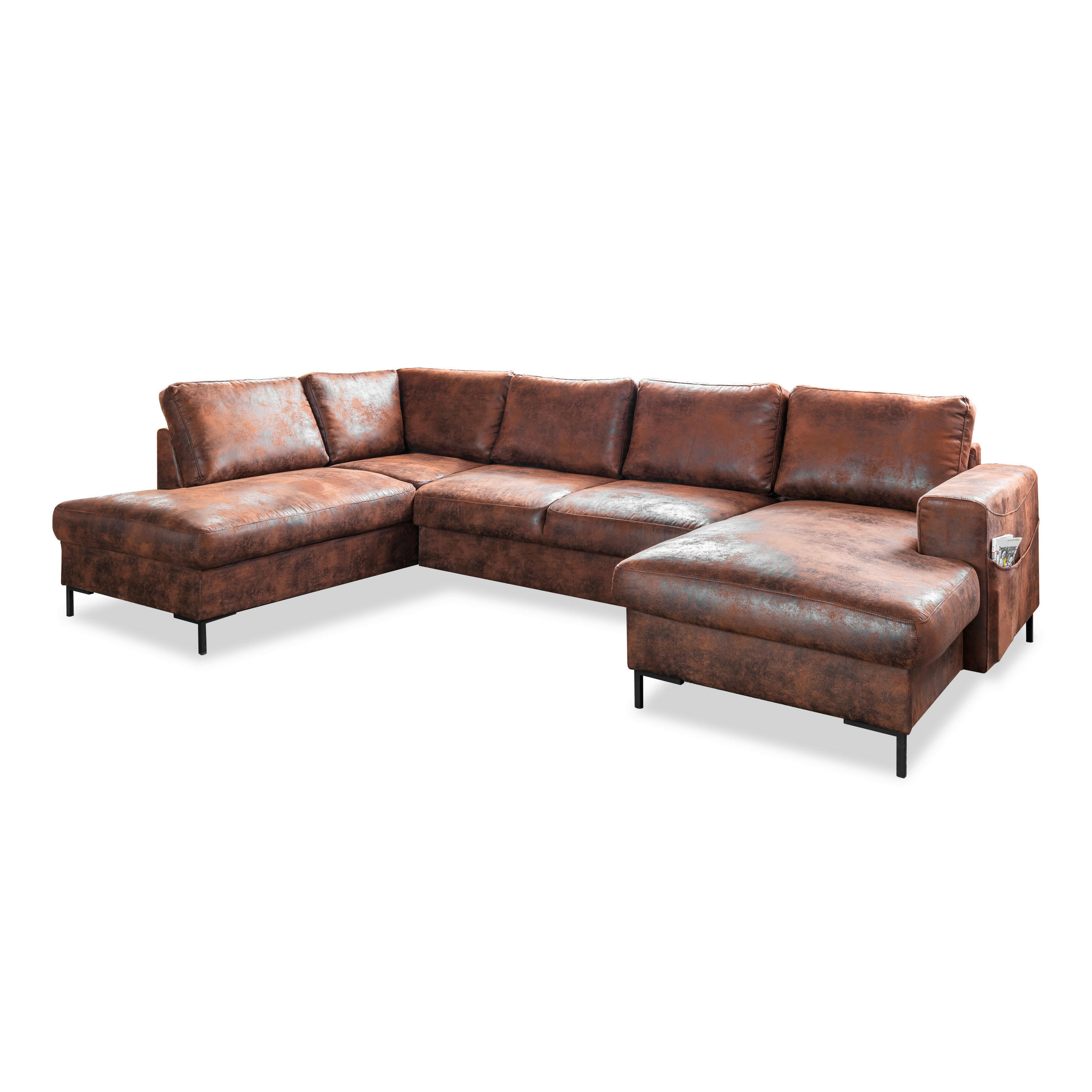 SJEDEĆA GARNITURA tekstil  smeđa   - crna/smeđa, Moderno, tekstil/metal (198/304/149cm) - MID.YOU