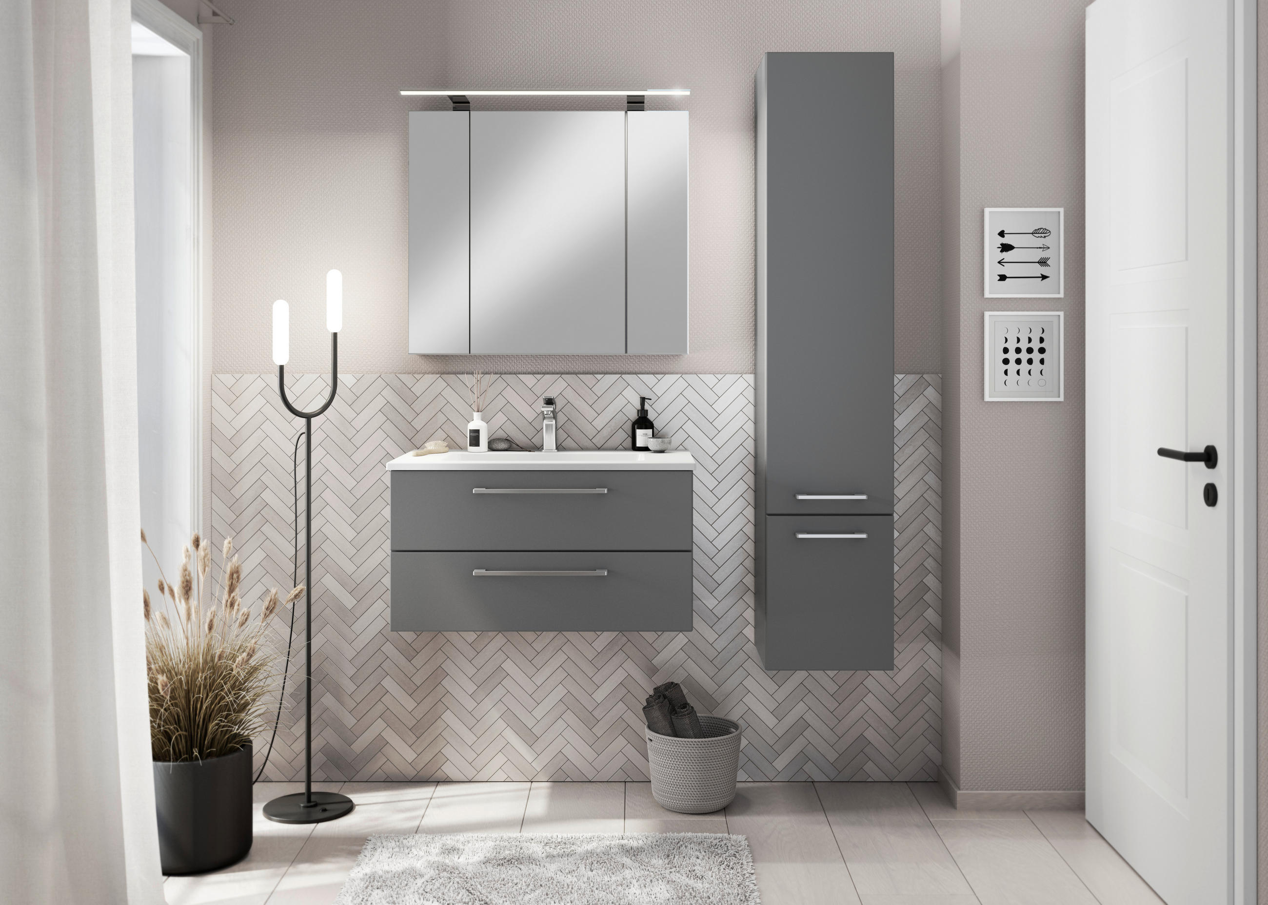 BADEZIMMER 4-teilig  in 82,2 cm  - Chromfarben/Weiß, Basics, Glas/Keramik (82,2cm)