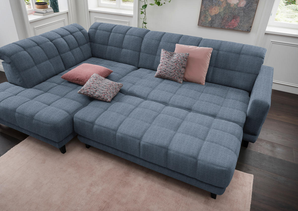 ECKSOFA in Webstoff Blau  - Blau/Schwarz, Design, Textil/Metall (216/302cm) - Xora
