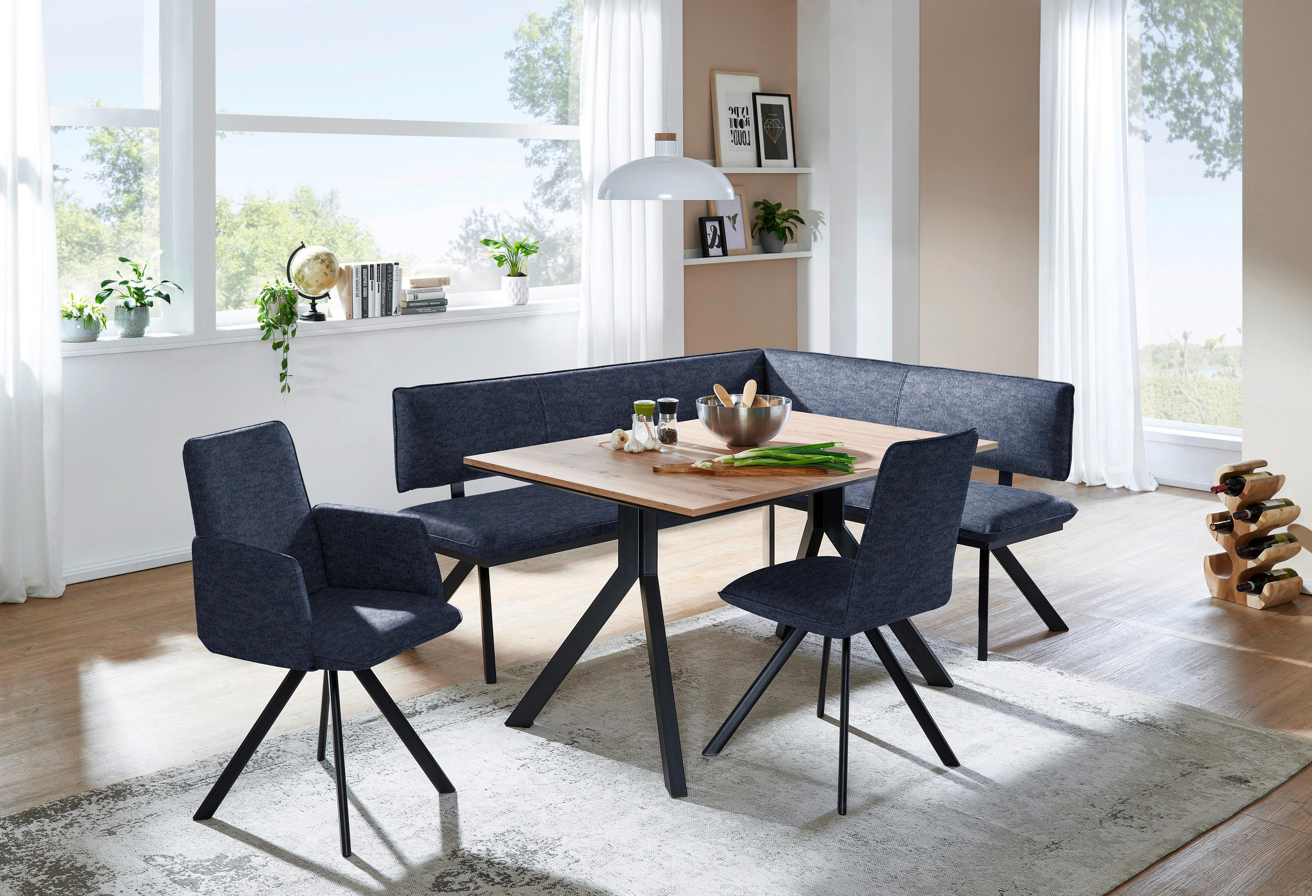 ECKBANK 180/140 cm  in Schwarz, Dunkelblau  - Schwarz/Dunkelblau, MODERN, Textil/Metall (180/140cm) - Cantus