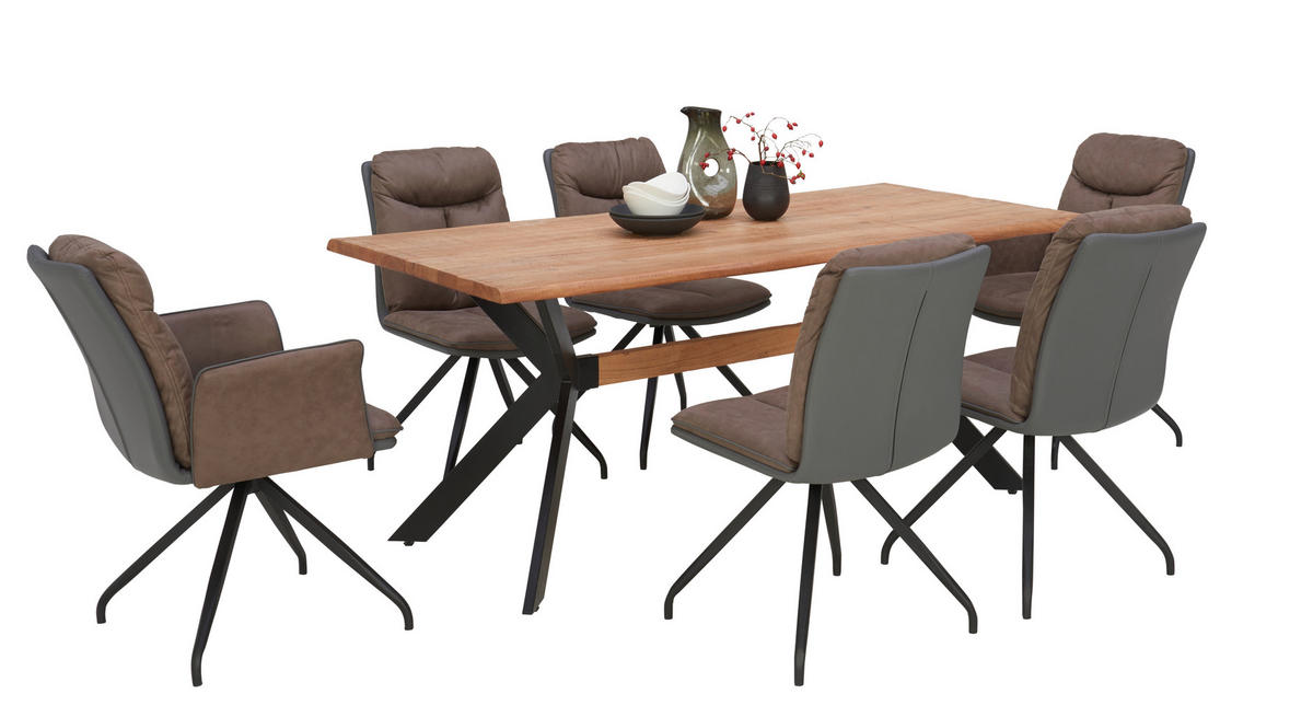 STUHL  in Eisen Lederlook, Mikrofaser Metall, Textil  - Schwarz/Braun, Design, Textil/Metall (46,5/88,5/67cm) - Hom`in