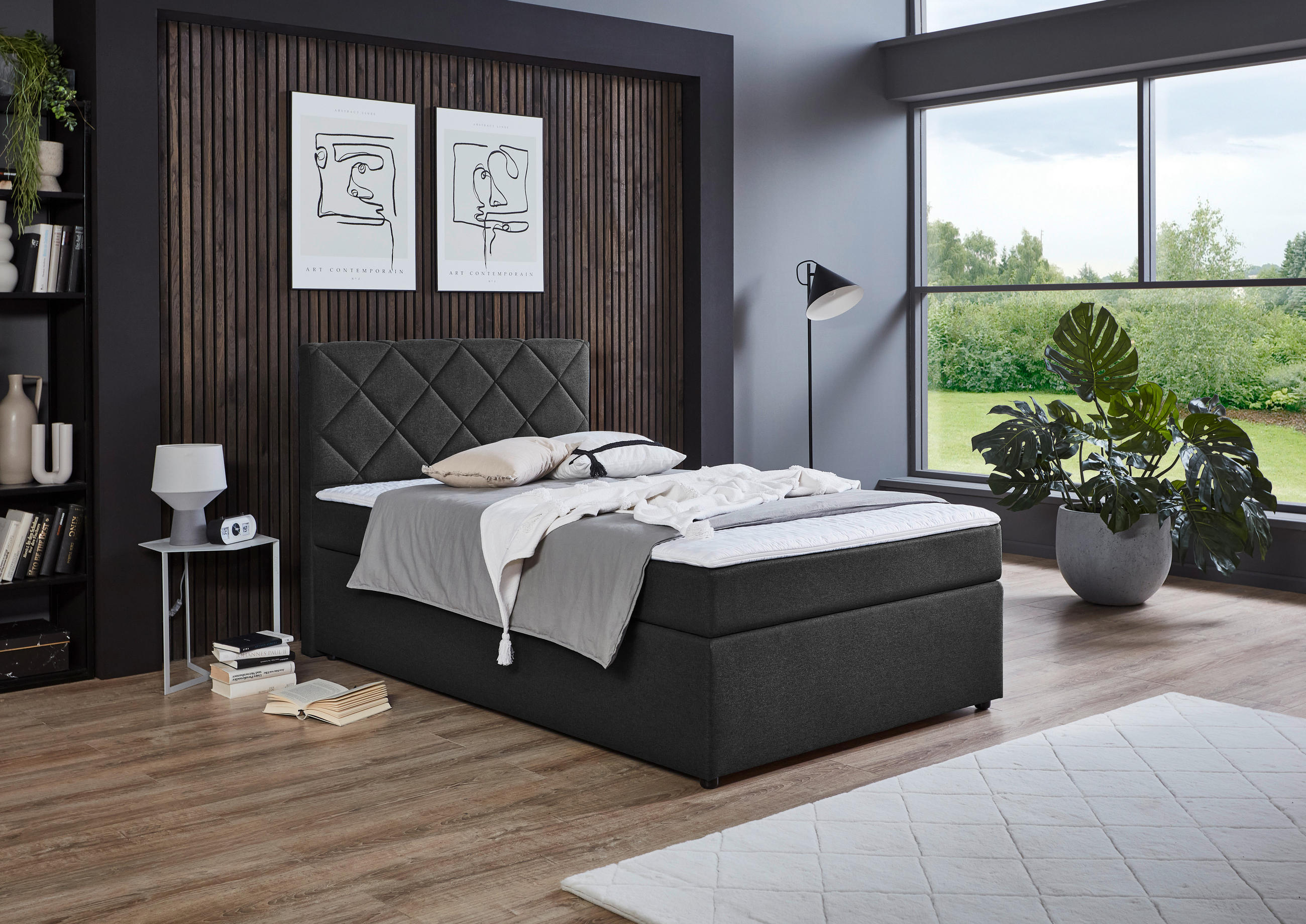 BOXSPRINGBETT 120/200 cm  in Anthrazit  - Anthrazit/Schwarz, KONVENTIONELL, Kunststoff/Textil (120/200cm) - Boxxx