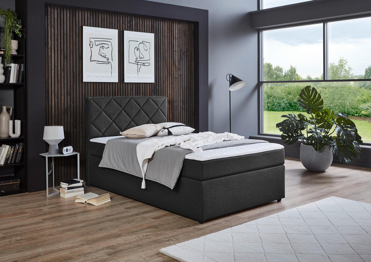 BOXSPRINGBETT 90/200 cm  in Anthrazit  - Anthrazit/Schwarz, Konventionell, Kunststoff/Textil (90/200cm) - Boxxx