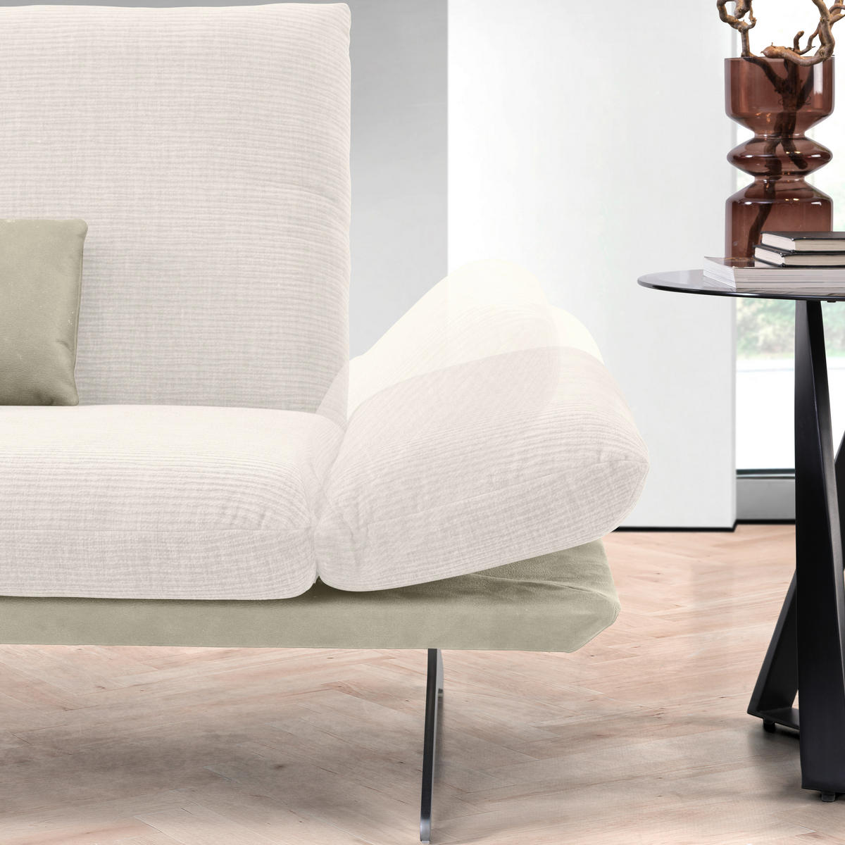 ECKSOFA in Flachgewebe Creme, Beige  209/277 cm  - Edelstahlfarben/Beige, Design, Textil/Metall (209/277cm) - Koinor