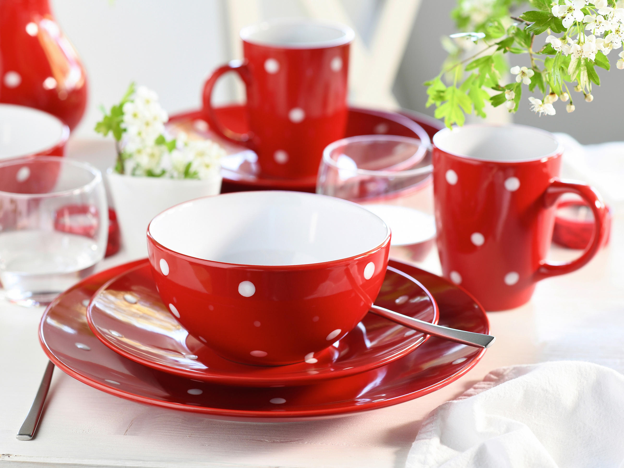 KOMBISERVICE Polka Dots bunt 16-teilig  - Rot/Weiß, Basics, Keramik - Creatable