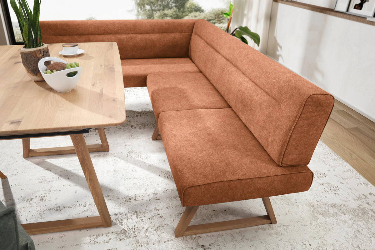 ECKBANK 170/230 cm Mikrofaser, Lederlook (vegan) Eichefarben, Cognac Wildeiche massiv   - Eichefarben/Cognac, KONVENTIONELL, Holz/Textil (170/230cm) - Moderano