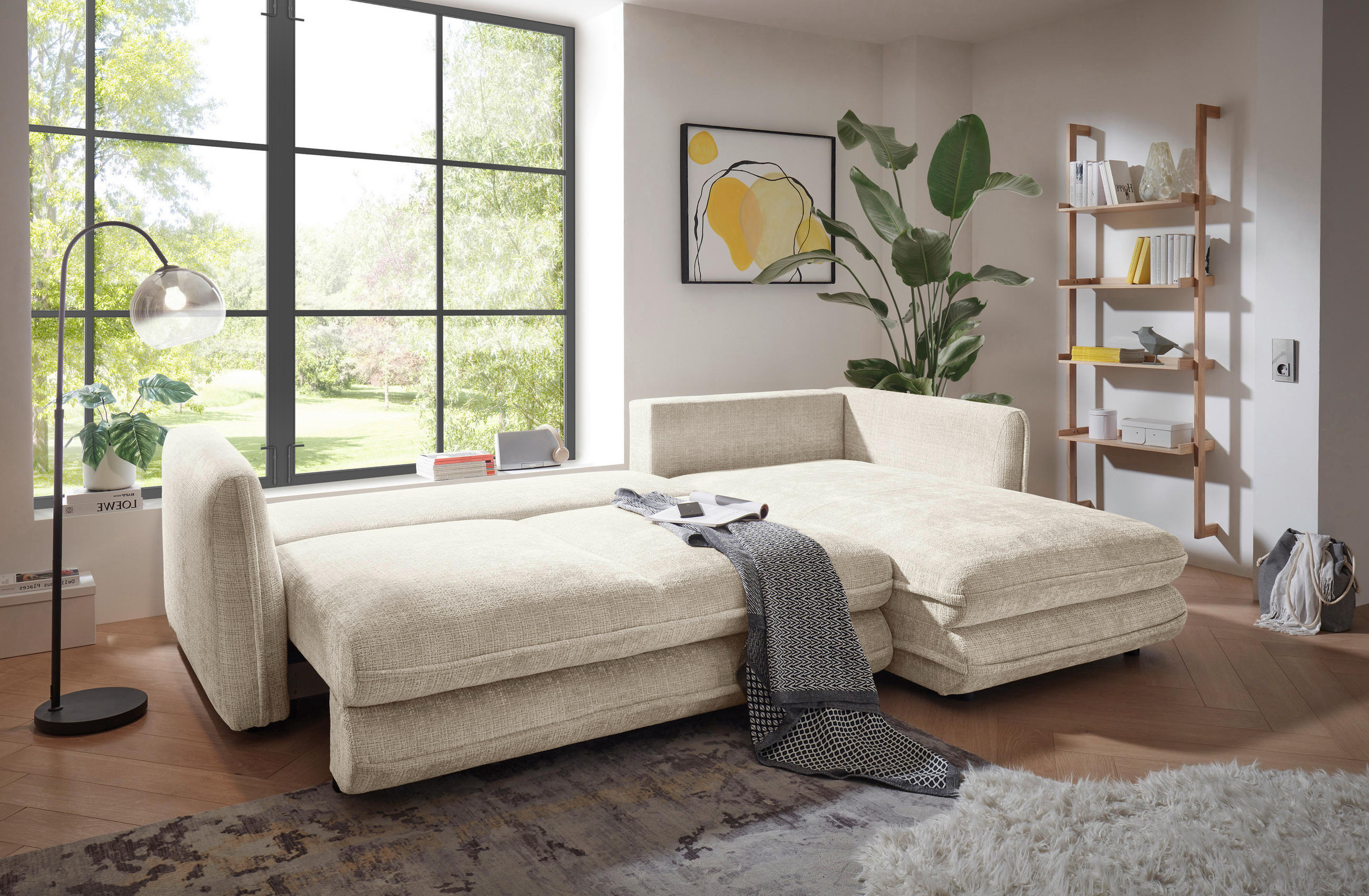 ECKSOFA in Mikrovelours Beige  - Beige/Schwarz, Konventionell, Kunststoff/Textil (302/192cm) - MID.YOU