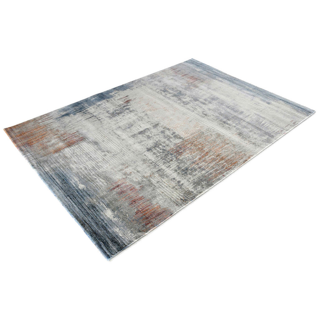 Thumbnail - Novel Webteppich Catania, Blau, Grau, Weiß, Textil, Abstraktes, rechteckig, 80x150 cm, Oeko-Tex® Standard 100, für Fußbo...
