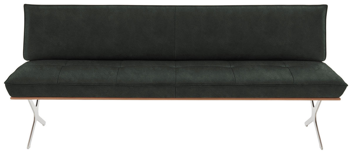 SITZBANK in Holz, Metall, Leder Edelstahlfarben, Dunkelgrün  - Dunkelgrün/Edelstahlfarben, Design, Leder/Holz (214/88/66cm) - Koinor