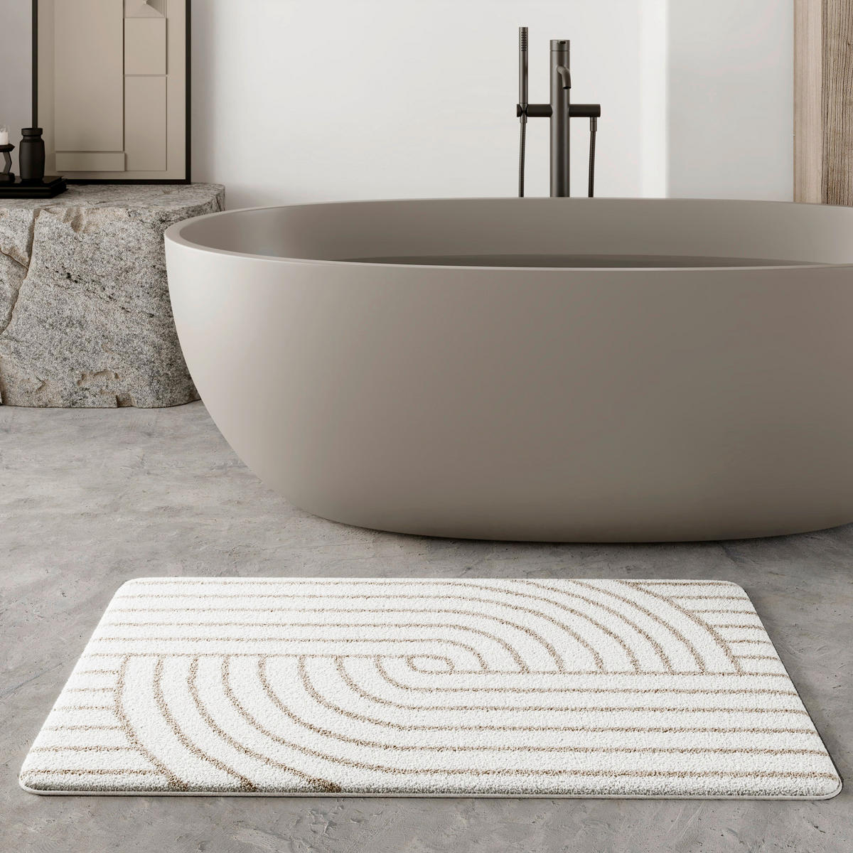 BADTEPPICH Beige 55/65 cm  - Beige, Basics, Kunststoff/Textil (55/65cm) - WECON HOME BASIC