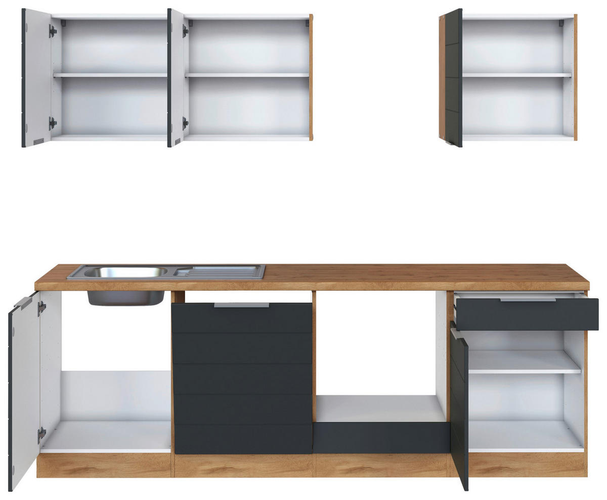 KÜCHENLEERBLOCK 240 cm   in Grau, Eiche Wotan  - Eiche Wotan/Grau, Design, Holzwerkstoff/Metall (240cm) - Held