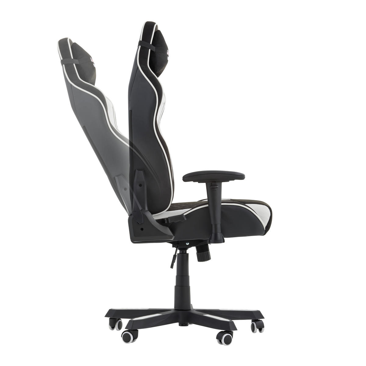 GAMER SZÉK  bőrhatású textil, mikroszál fekete, fehér  - fekete/fehér, Design, műanyag/textil (72/128-138/72cm) - Xora