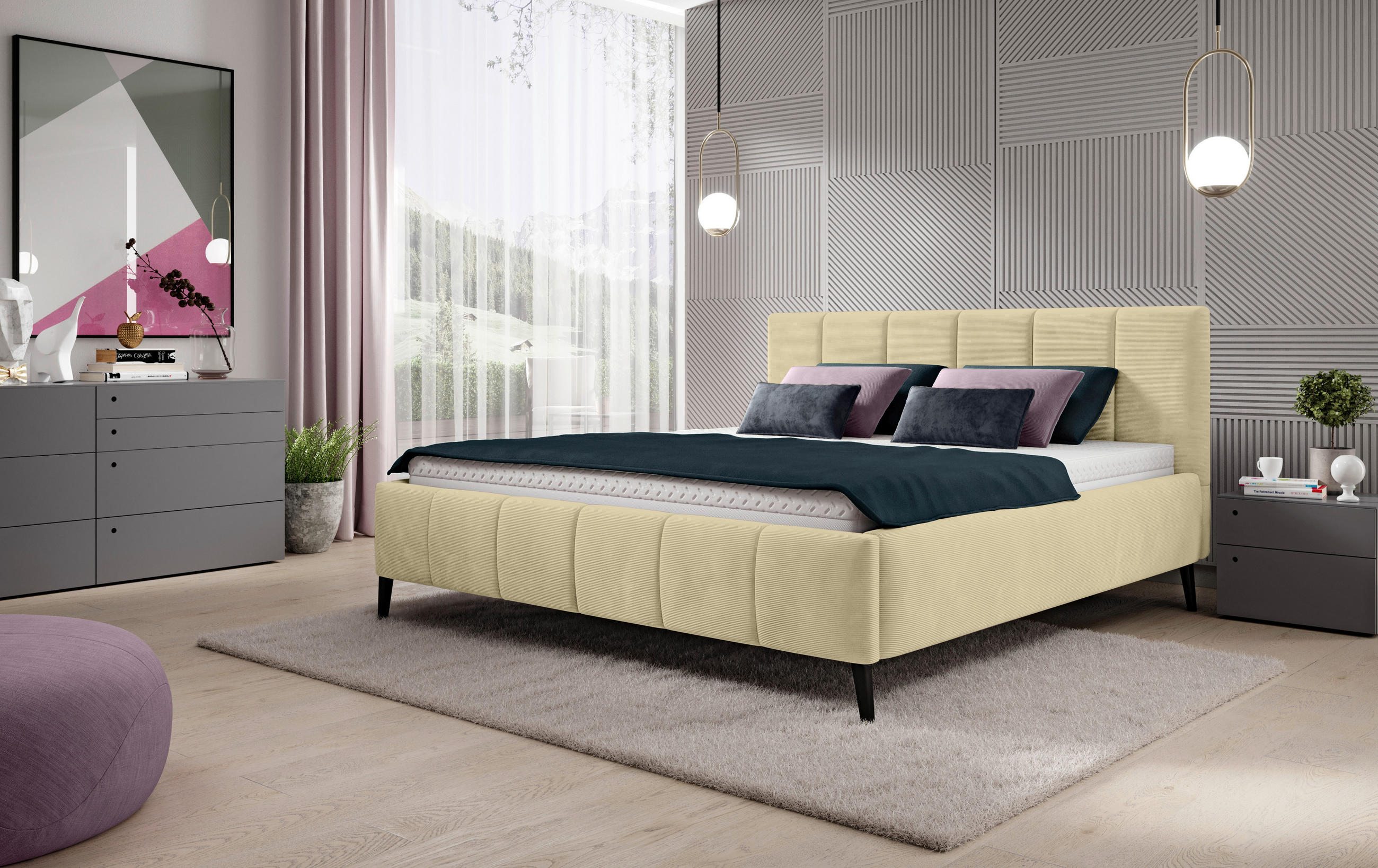 POLSTERBETT 160/200 cm  in Hellgrün, Limette  - Limette/Schwarz, Trend, Holz/Textil (160/200cm) - home24