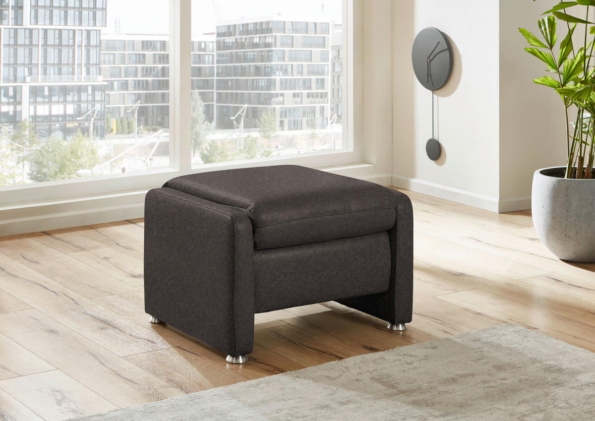 HOCKER Textil Dunkelbraun  - Dunkelbraun/Alufarben, Konventionell, Textil/Metall (67/44/58cm) - Beldomo Comfort