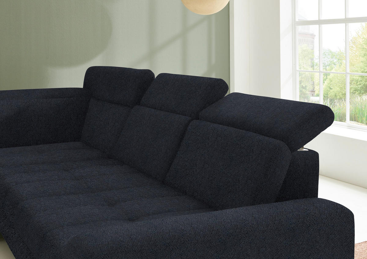 ECKSOFA in Chenille Schwarz  - Schwarz, Design, Textil/Metall (220/310cm) - Beldomo Style