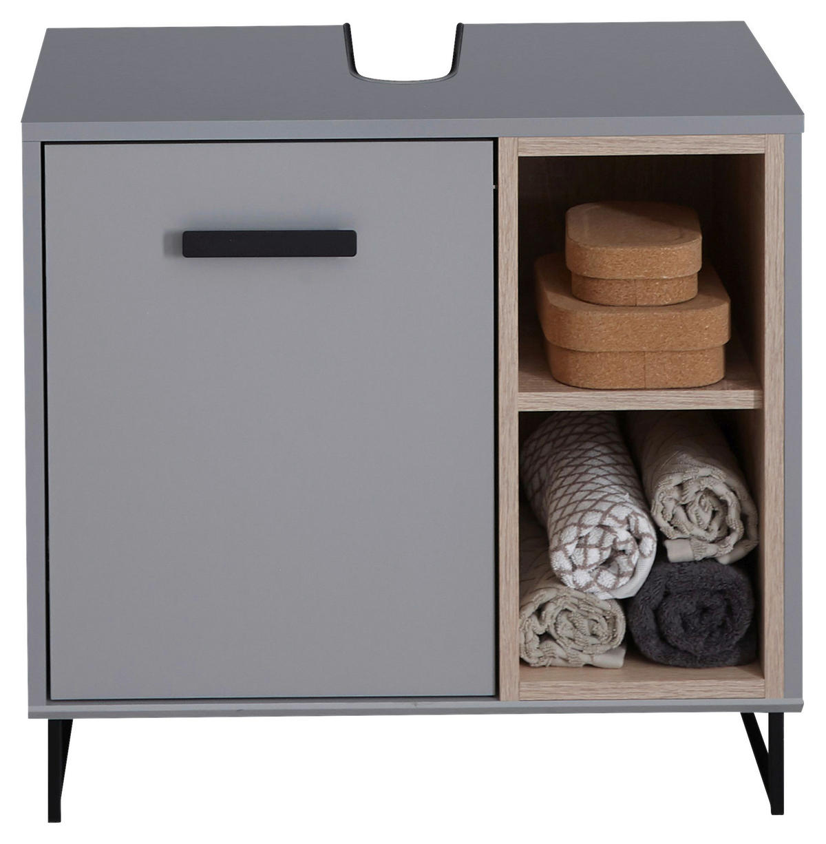 WASCHBECKENUNTERSCHRANK 65/60,5/38 cm  - Schwarz/Grau, Natur, Holzwerkstoff/Kunststoff (65/60,5/38cm) - home24