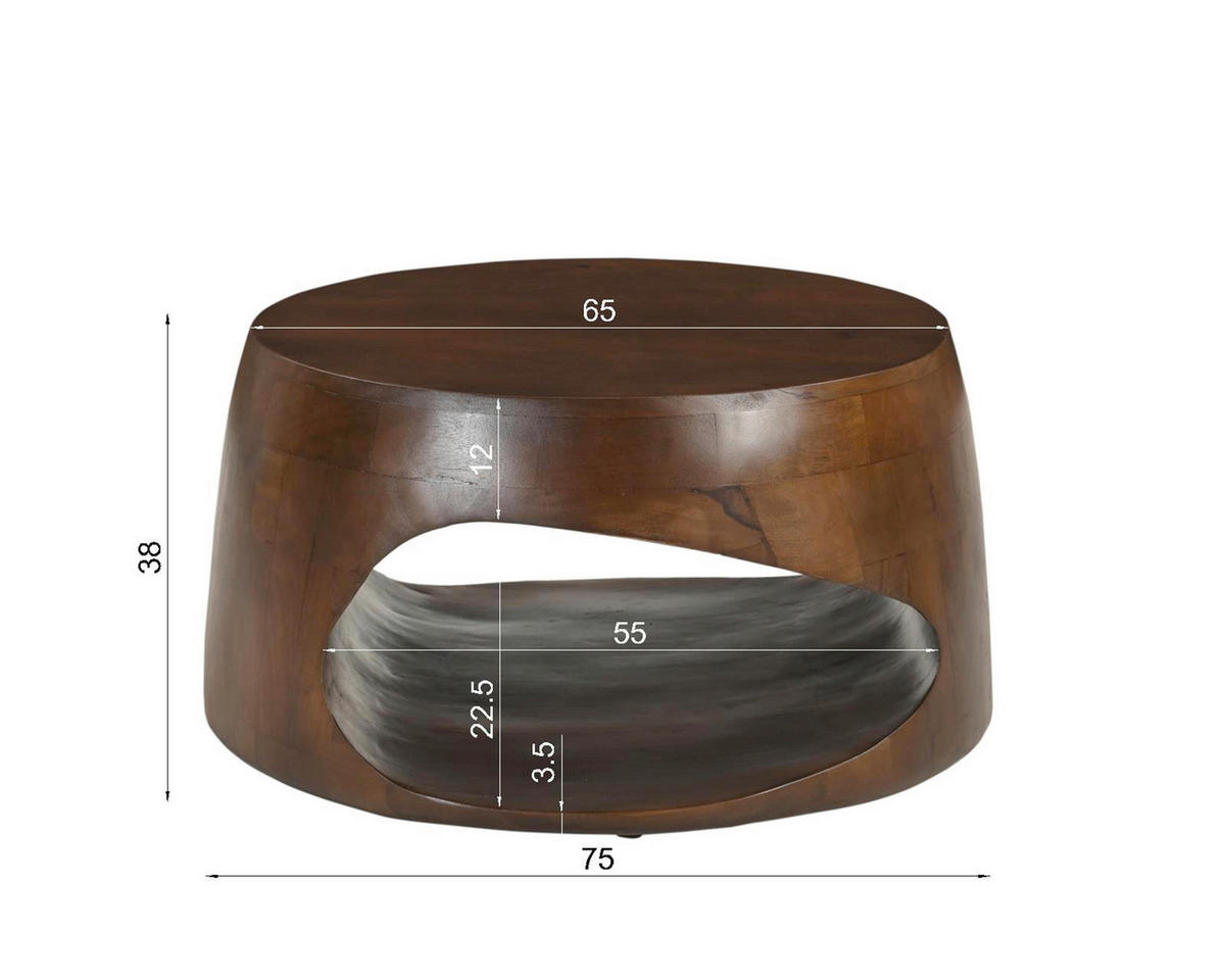 COUCHTISCH Mangoholz massiv 75/75/38 cm rund Braun  - Braun, Design, Holz (75/75/38cm) - MID.YOU