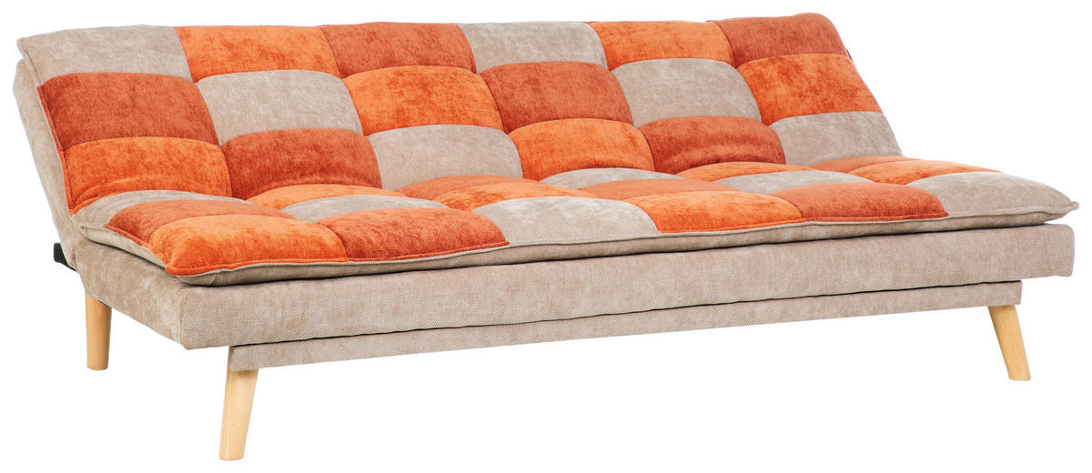 SCHLAFSOFA Chenille Orange, Hellbraun, Dunkelorange  - Hellbraun/Dunkelorange, Design, Holz/Textil (180/77/91cm) - MID.YOU