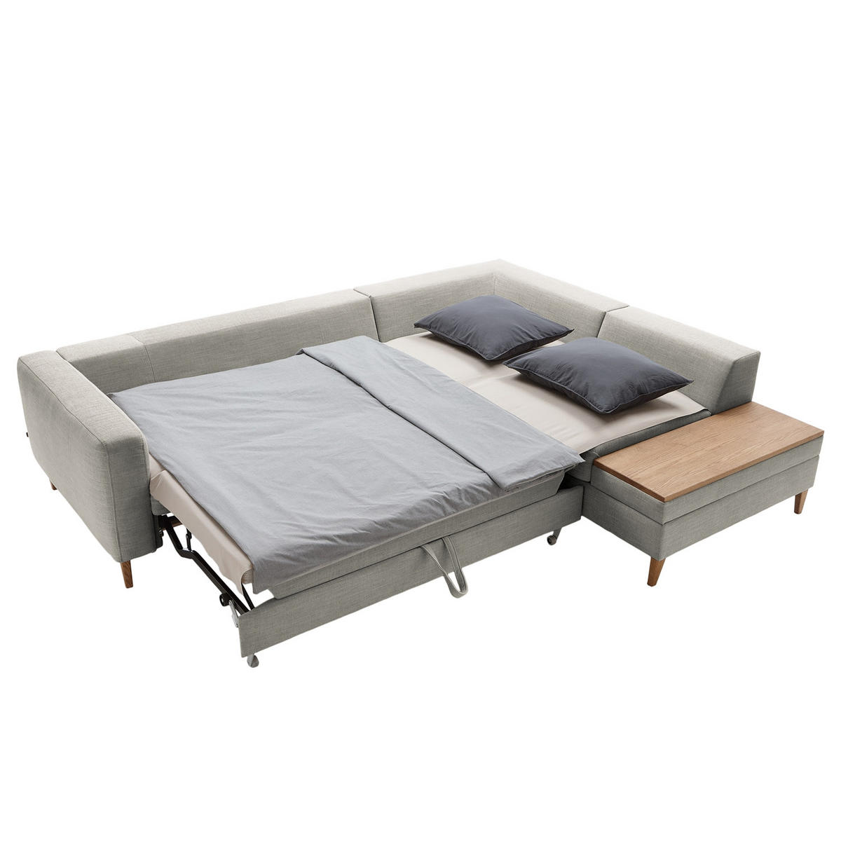 ECKSOFA in Webstoff Grau  - Eschefarben/Grau, Modern, Holz/Textil (260/90/204cm) - Trendmanufaktur