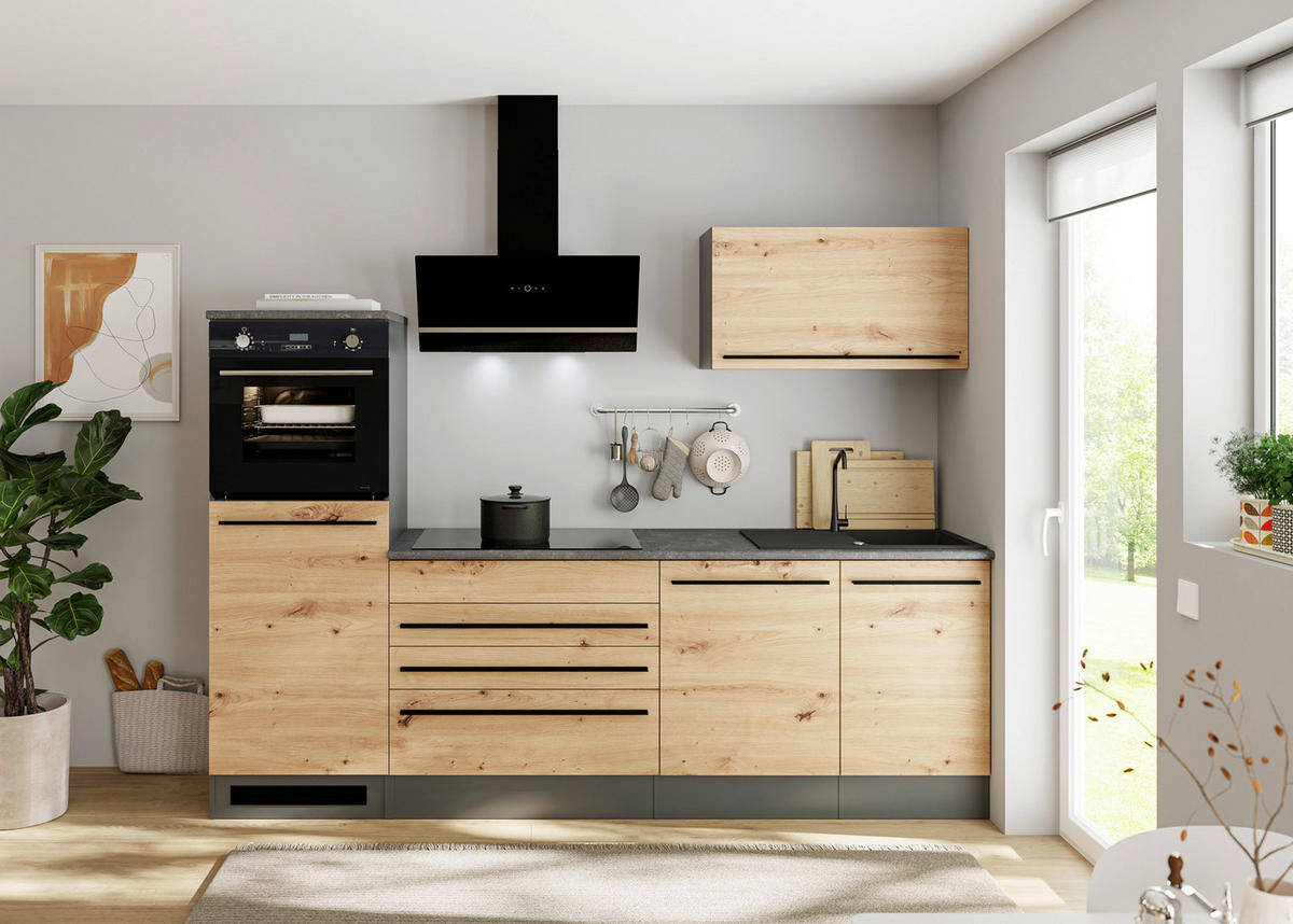 KÜCHENLEERBLOCK 260 cm  in Anthrazit, Eiche Artisan  - Anthrazit/Schwarz, KONVENTIONELL, Holzwerkstoff/Kunststoff (260cm) - P & B