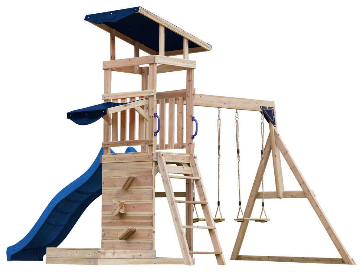 SPIELTURM 345/270/336 cm  - Blau/Braun, KONVENTIONELL, Holz (345/270/336cm) - Ambia Garden