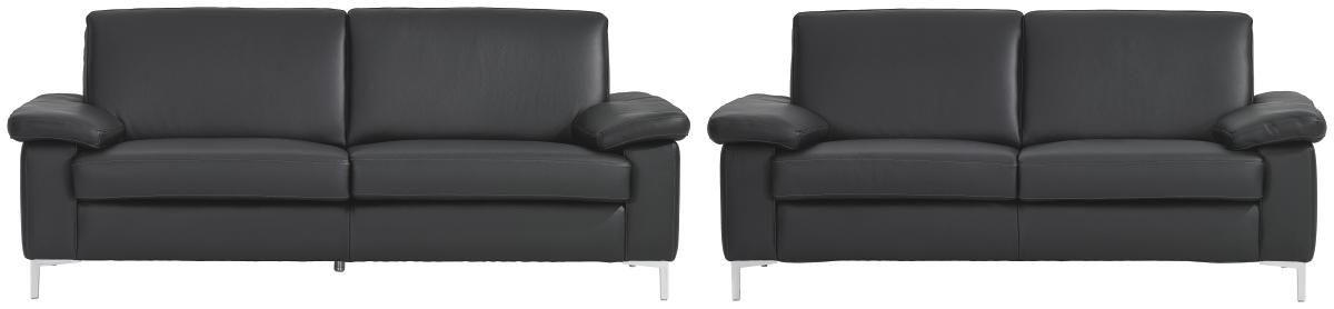 SITZGARNITUR Schwarz Echtleder - Silberfarben/Schwarz, KONVENTIONELL, Leder/Metall (180/200/82/94cm) - Musterring