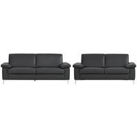 SITZGARNITUR Schwarz Echtleder  - Silberfarben/Schwarz, KONVENTIONELL, Leder/Metall (180/200/82/94cm) - Musterring