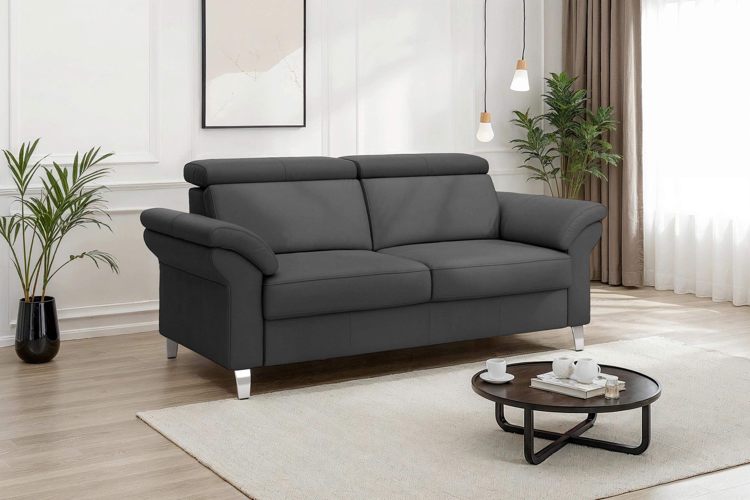3-SITZER-SOFA ARNGAST E Echtleder Schwarz  - Chromfarben/Schwarz, Basics, Leder/Metall (186/84/93cm) - Sit & More