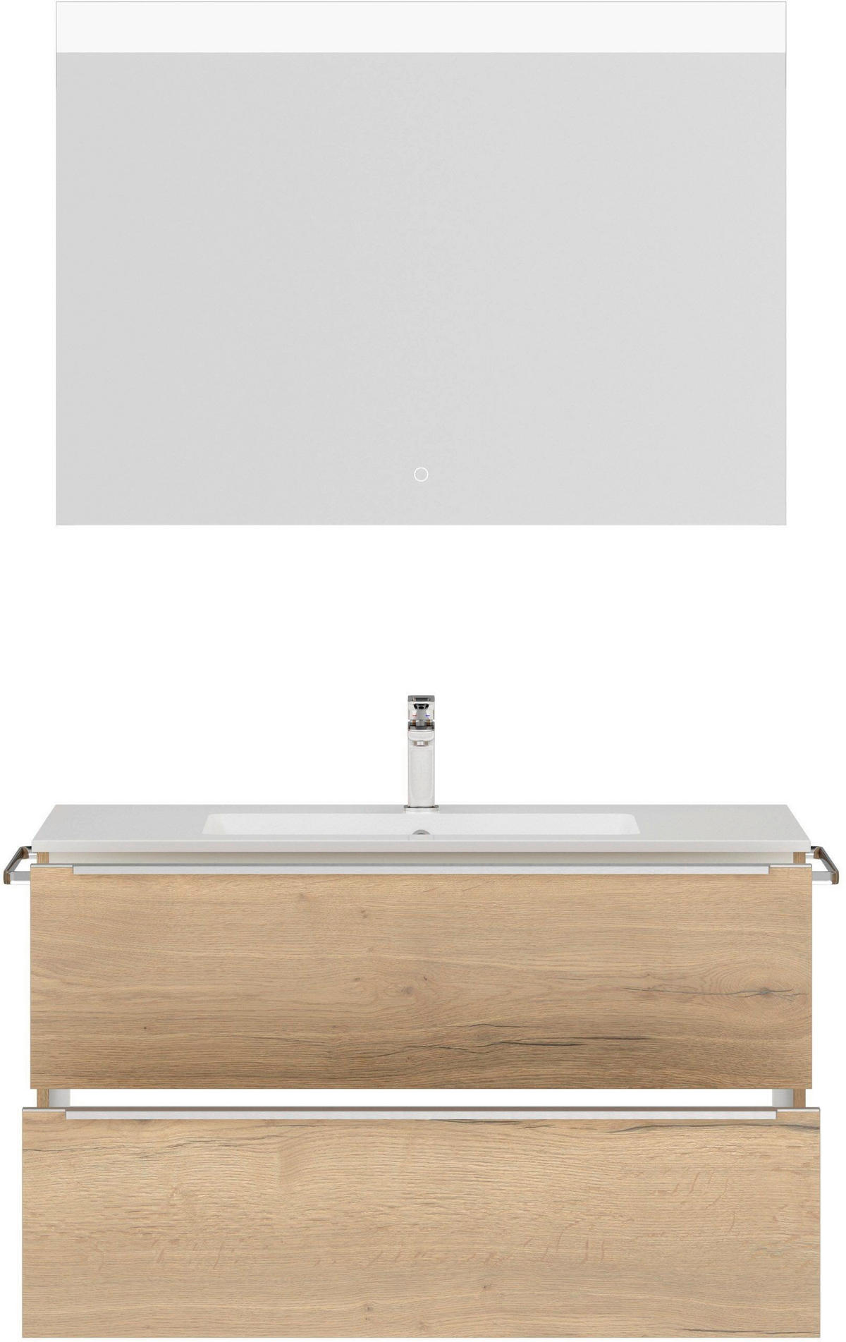 BADEZIMMER 3-teilig  in 101 cm  - Edelstahlfarben/Eichefarben, MODERN, Holzwerkstoff/Stein (101cm) - Nobilia