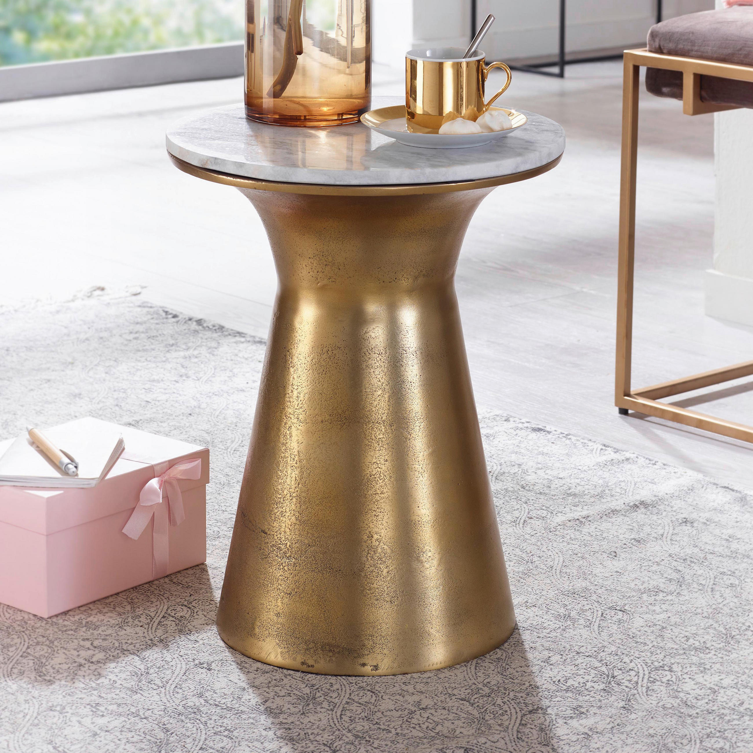 Thumbnail - Mid.you Beistelltisch, Weiß, Stein, rund, Sockel, 45 cm, Wohnzimmer, Wohnzimmertische, Beistelltische