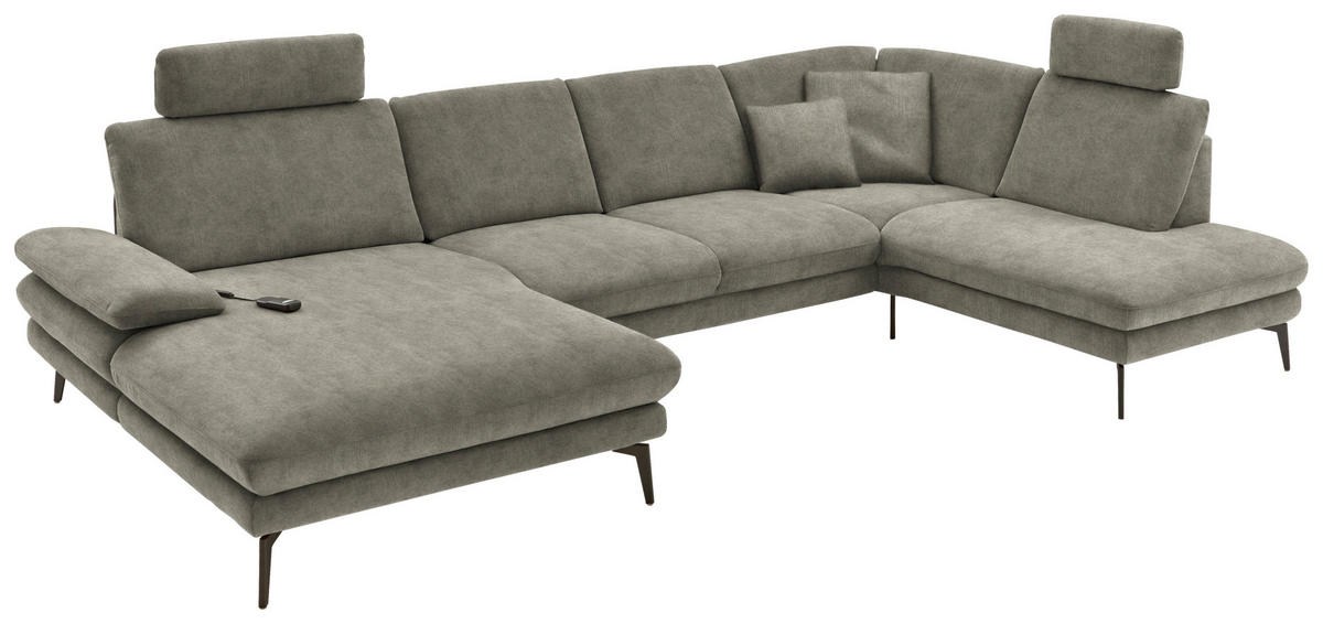WOHNLANDSCHAFT in Velours Grau  - Schwarz/Grau, Design, Textil/Metall (180/344/208cm) - Dieter Knoll