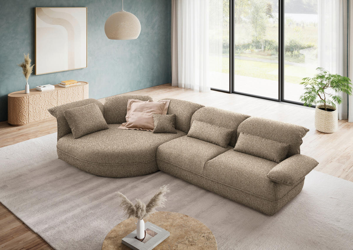 ECKSOFA  in Chenille Beigebraun  154/343 cm  - Beigebraun/Schwarz, Design, Kunststoff/Textil (154/343cm) - Koinor