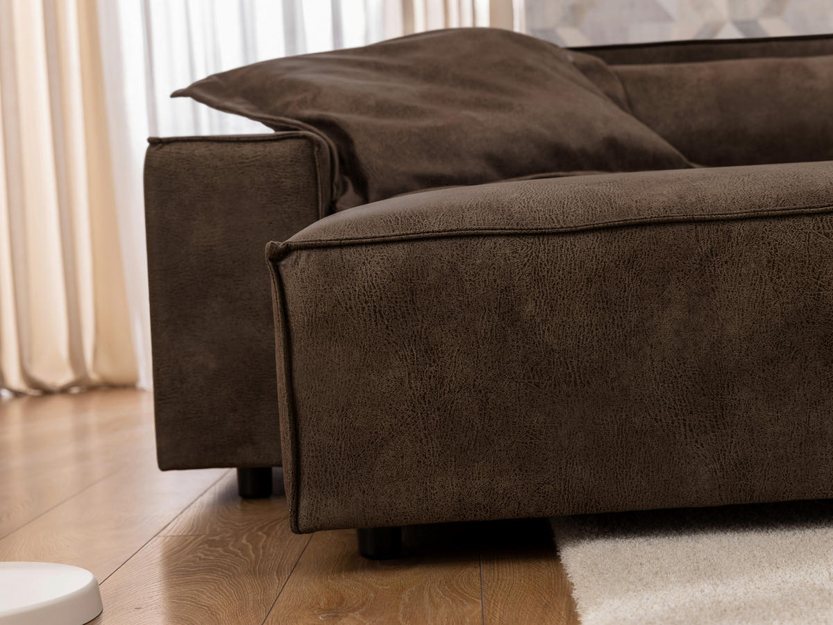 ECKSOFA Curduroy in Lederlook Braun Rückenkissen  251/142 cm  - Schwarz/Braun, Design, Kunststoff/Textil (251/142cm) - P & B
