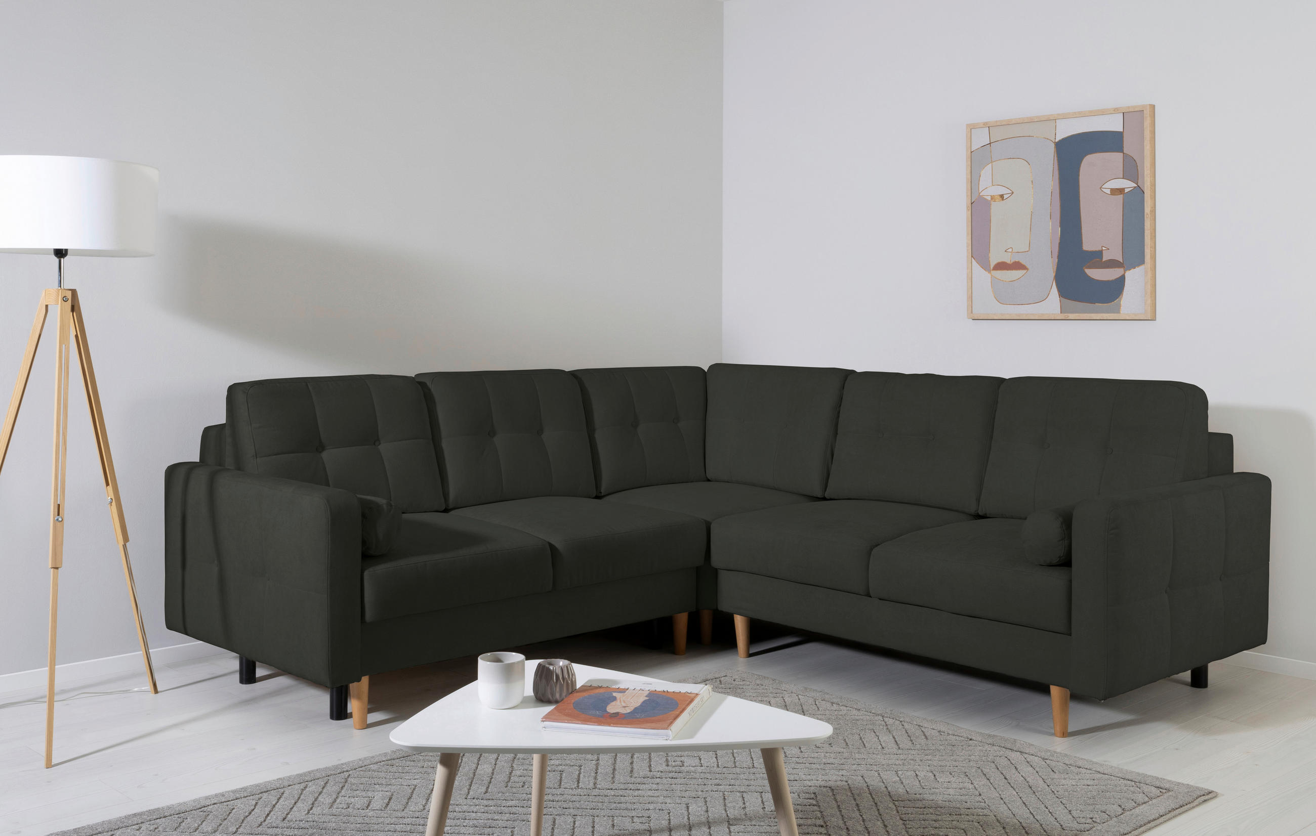 ECKSOFA in Schwarz - Buchefarben/Schwarz, Design, Holz/Textil (242/242cm) - MID.YOU