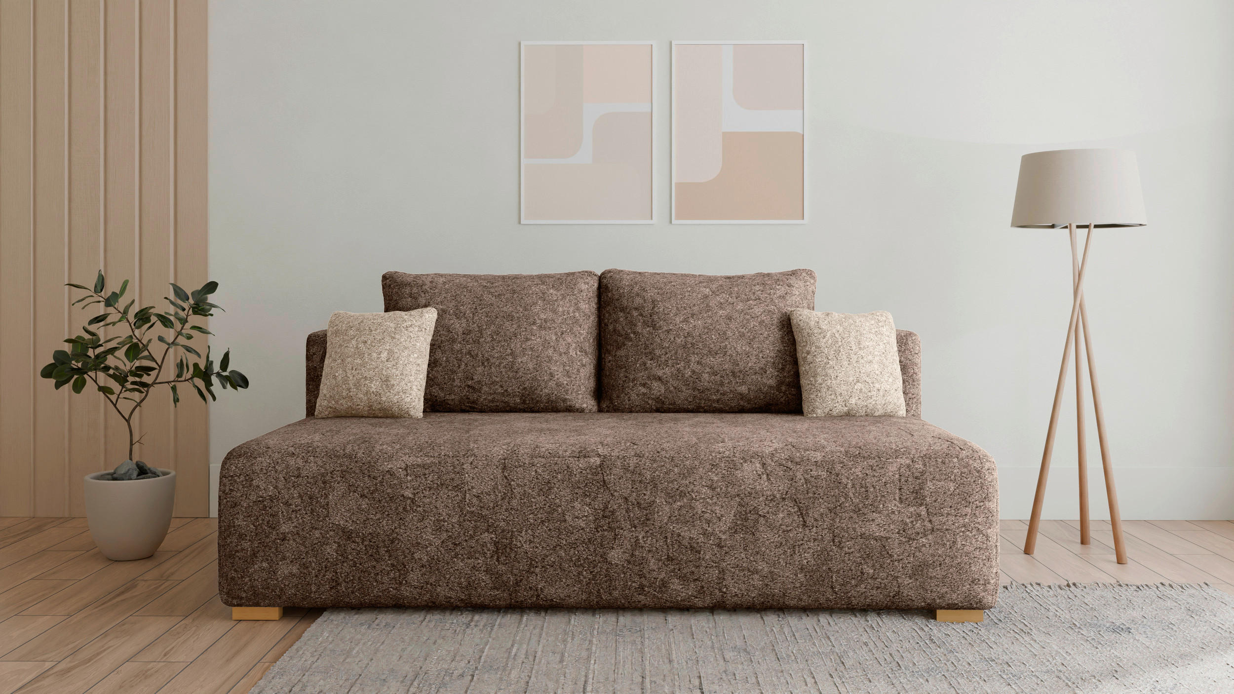 SCHLAFSOFA MOSS Taupe, Beige  inkl. Rückenkissen, Schlaffunktion, Stauraum  - Taupe/Beige, Design, Holzwerkstoff/Kunststoff (200/90/100cm) - MID.YOU