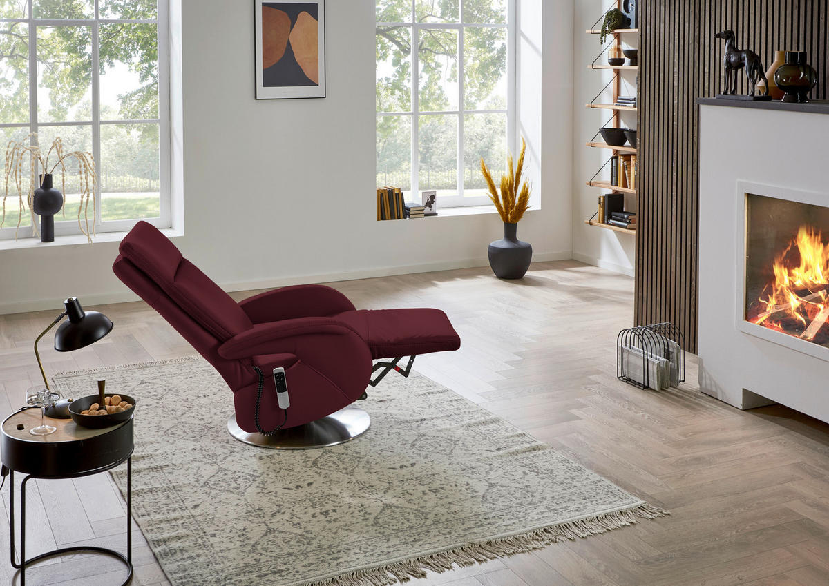 RELAXSESSEL in Leder Weinrot  - Edelstahlfarben/Weinrot, Design, Leder/Metall (70/108/80cm) - Cantus