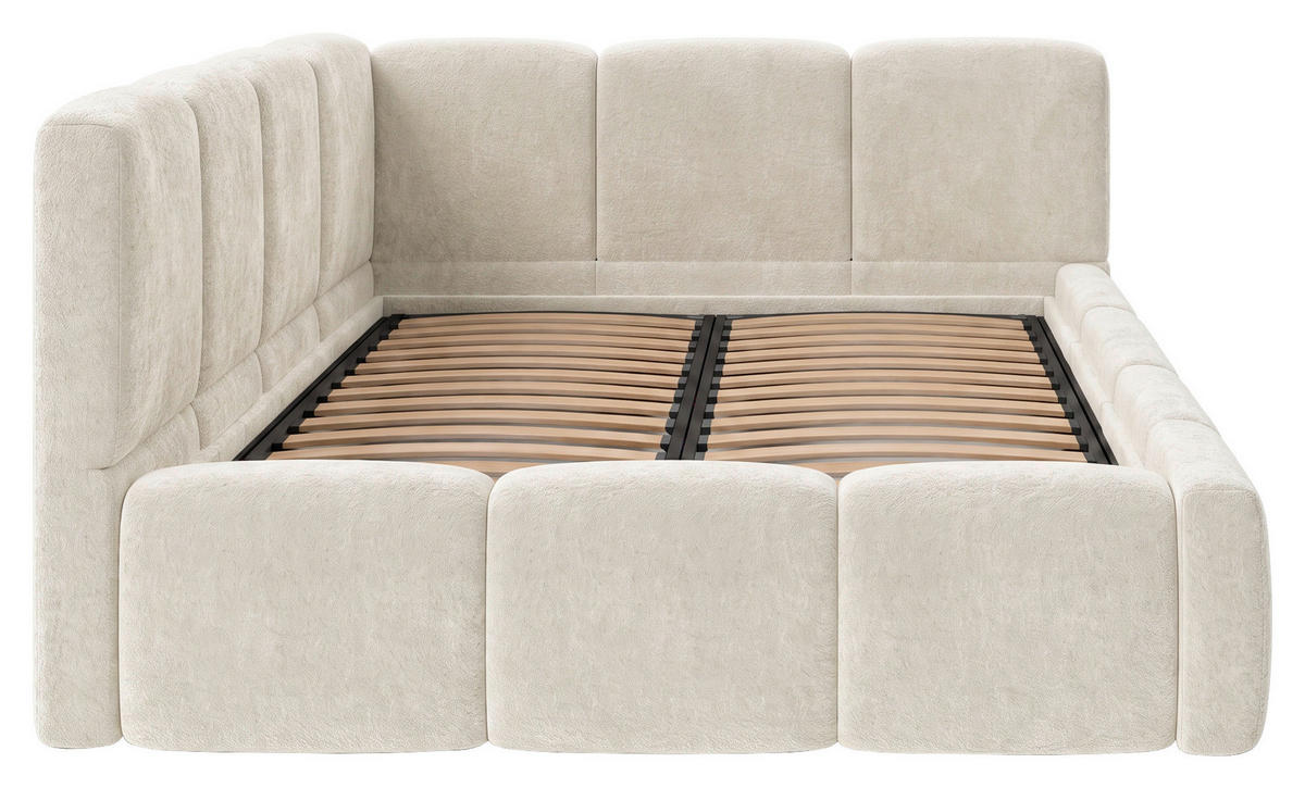 POLSTERBETT 140/200 cm,  in Beige, Lattenrost, Bettkasten,  - Beige/Schwarz, Design, Holz/Textil (140/200cm) - Chameo