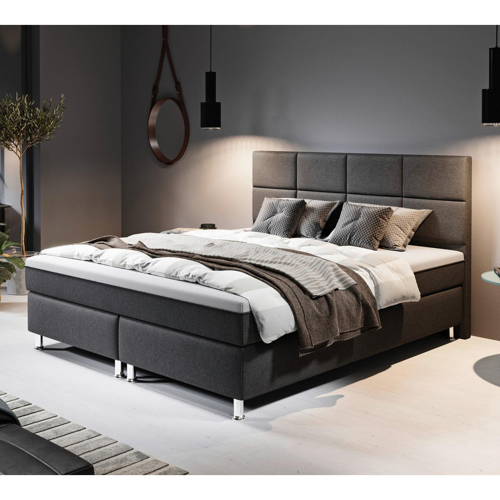 Thumbnail - Mid.you Boxspringbett, Anthrazit, Textil, H3, 7-Zonen, Höhe ca. 19 cm, 180x200 cm, Oeko-Tex® Standard 100, gepolstertes ...